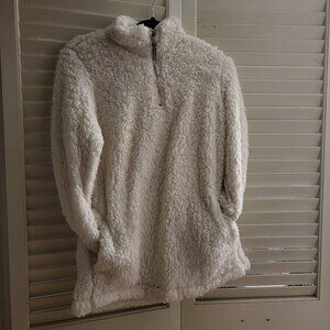 Vintage White Winter Fleece Quarter Zip Small